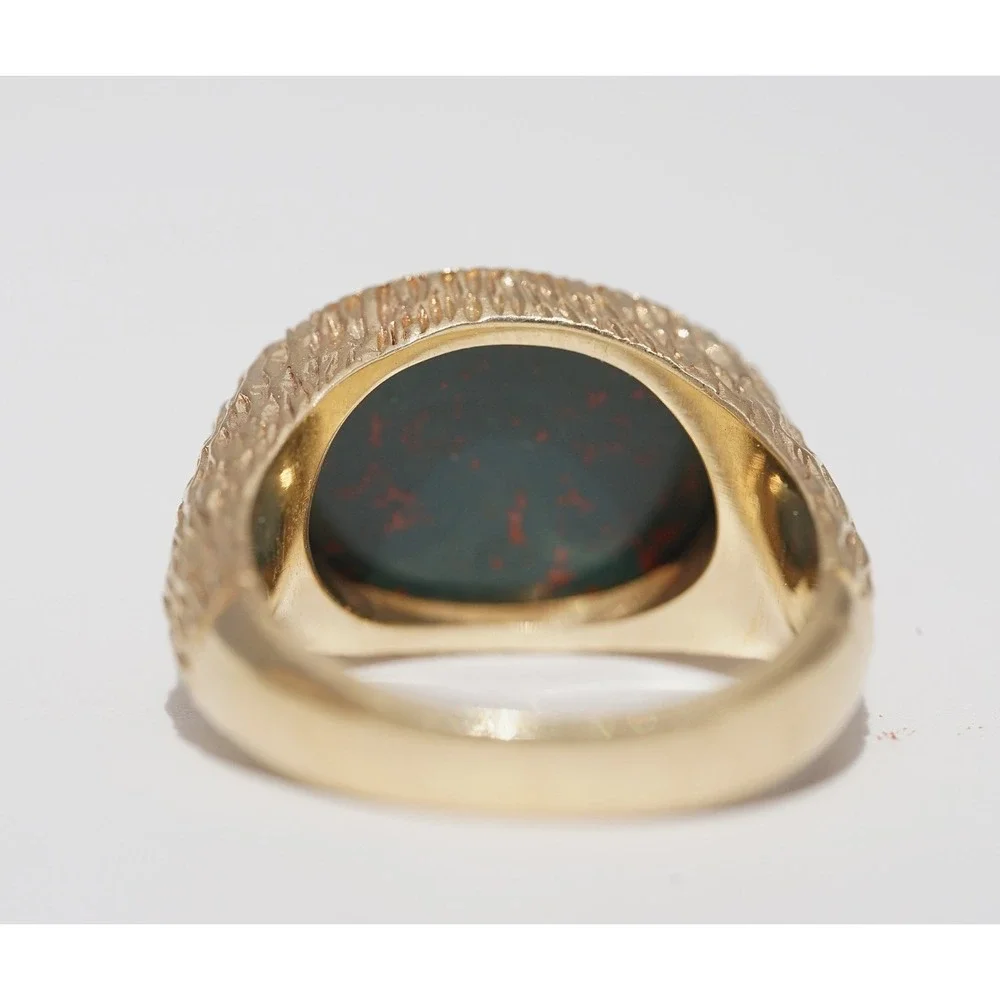 Men's Vintage 14k Solid Yellow Gold Natural Blood Stone Ring - Size 9.75 13.25g